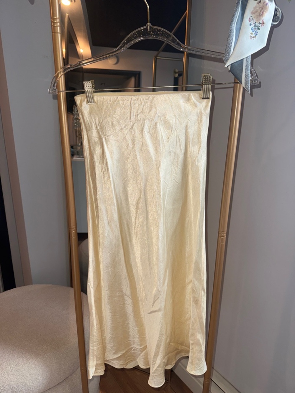Babaton Creamy Satin Bias Midi Skirt
